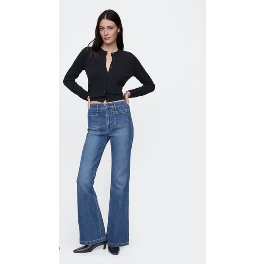 Gap Womens Size 27 Short 70's Flare High Rise Jean Medium Indigo Pockets Stretch